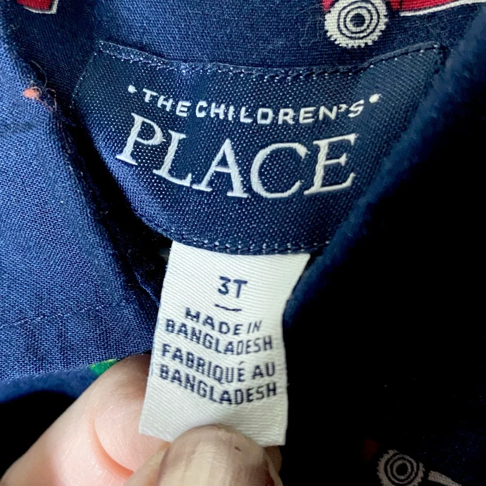 The Children’s Place Navy Blue Red Truck Christmas Tree Button Up Size 3T